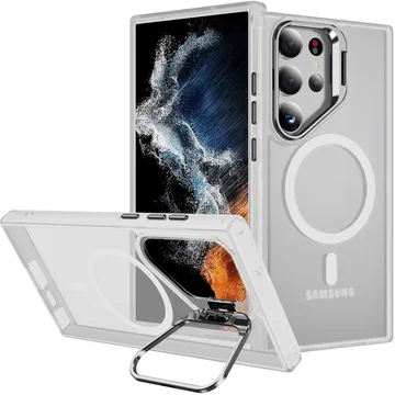 Samsung Galaxy S23 Ultra Hoesje MagSafe Back Cover met Camera Stand Transparant
