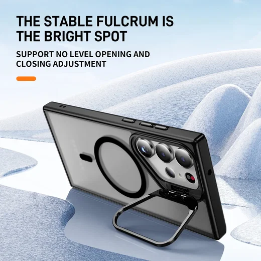 Samsung Galaxy S23 Ultra Hoesje MagSafe Back Cover met Camera Stand Zwart afbeelding 2