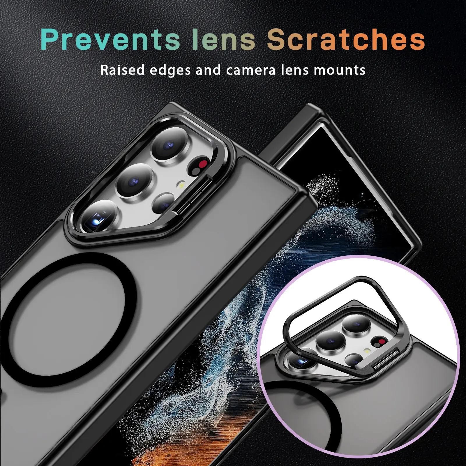 Samsung Galaxy S23 Ultra Hoesje MagSafe Back Cover met Camera Stand Zwart afbeelding 9