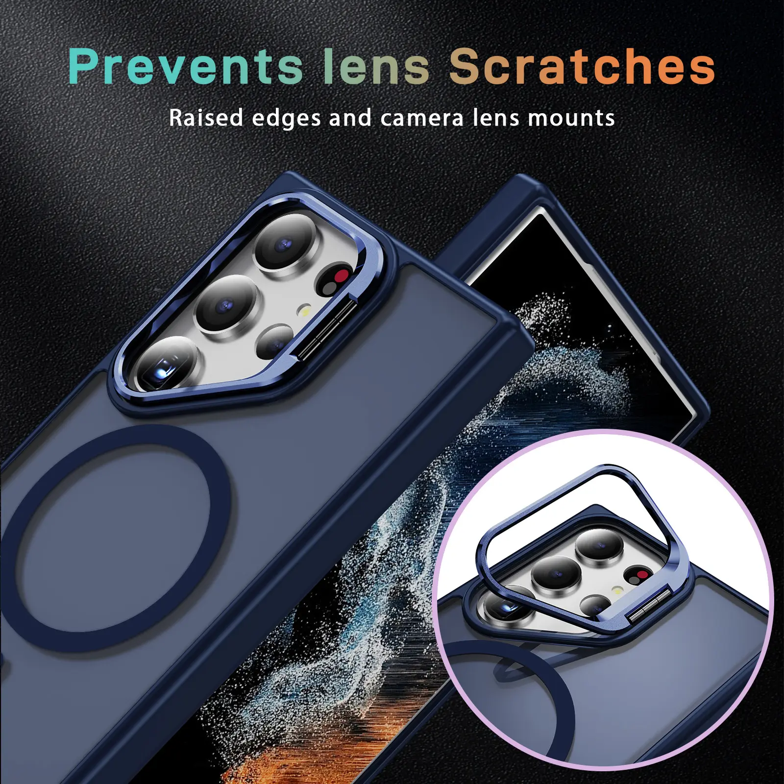 Samsung Galaxy S23 Ultra Hoesje MagSafe Back Cover met Camera Stand Blauw afbeelding 7