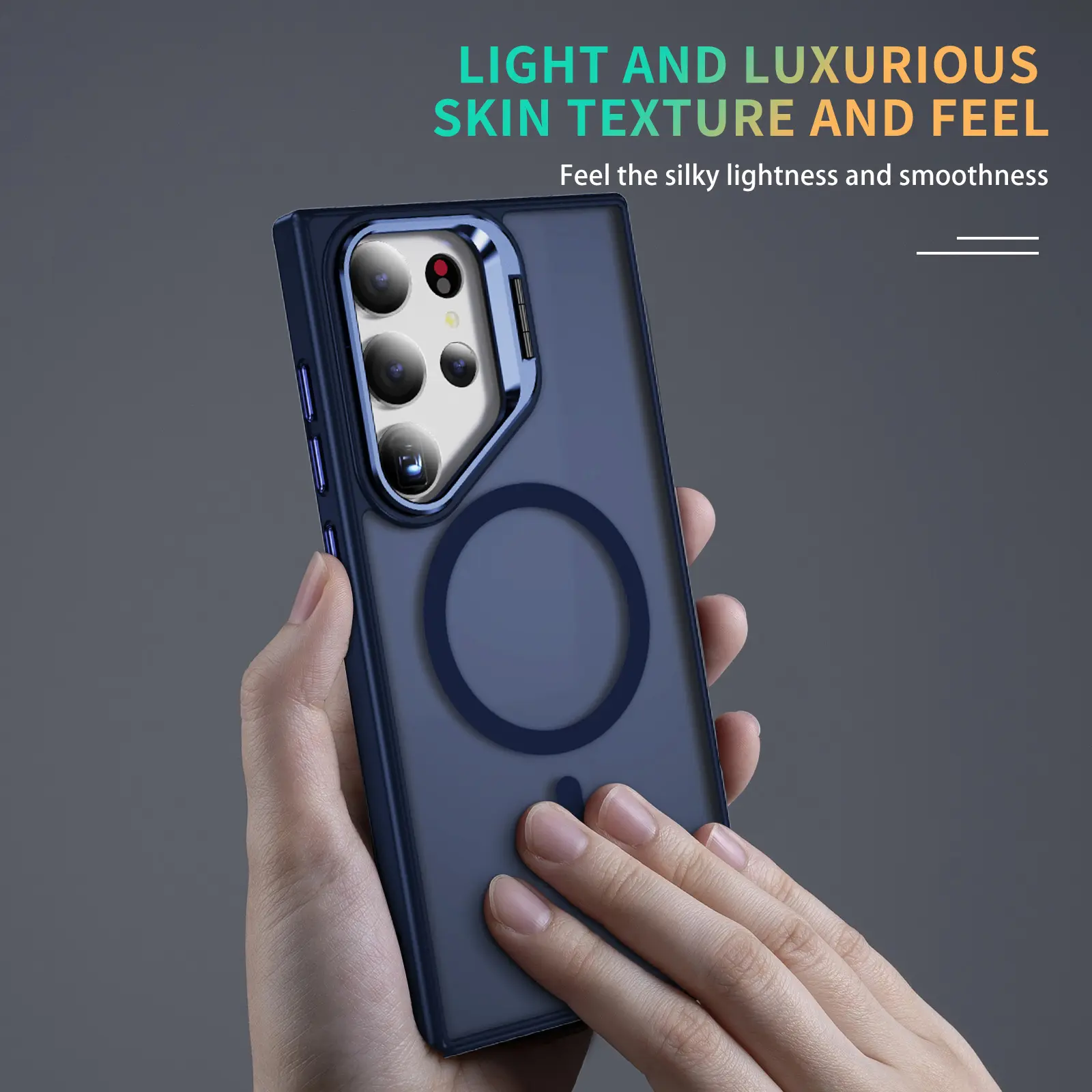 Samsung Galaxy S23 Ultra Hoesje MagSafe Back Cover met Camera Stand Blauw afbeelding 8