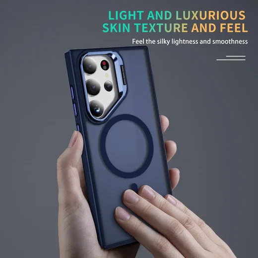 Samsung Galaxy S23 Ultra Hoesje MagSafe Back Cover met Camera Stand Blauw afbeelding 8