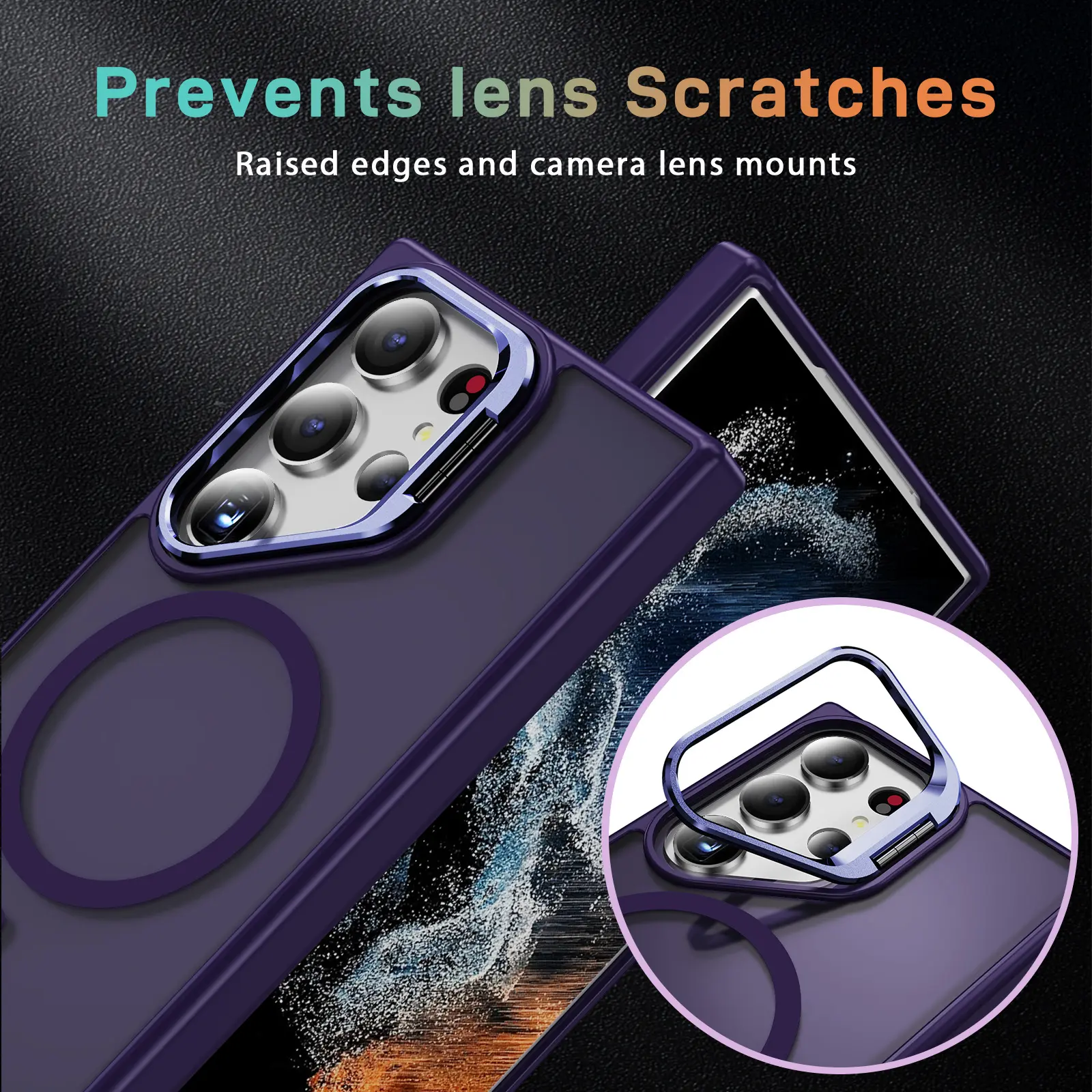 Samsung Galaxy S23 Ultra Hoesje MagSafe Back Cover met Camera Stand Paars afbeelding 9
