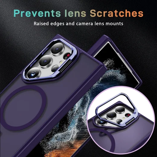 Samsung Galaxy S23 Ultra Hoesje MagSafe Back Cover met Camera Stand Paars afbeelding 9