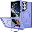 Samsung Galaxy S23 Ultra Hoesje MagSafe Back Cover met Camera Stand Licht Paars