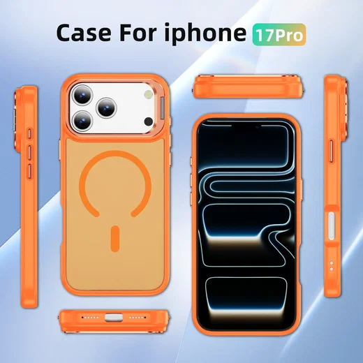 Apple iPhone 17 Pro Hoesje MagSafe Back Cover met Camera Stand Oranje afbeelding 9
