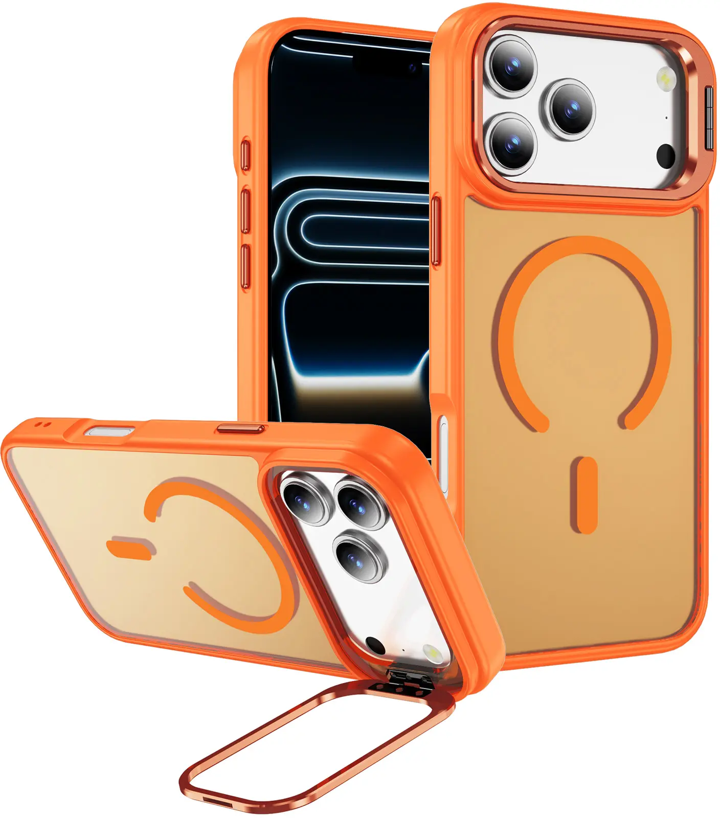 Apple iPhone 17 Pro Hoesje MagSafe Back Cover met Camera Stand Oranje afbeelding 1