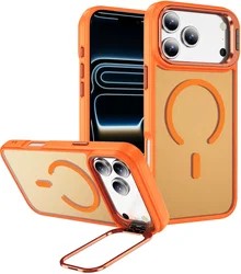 Apple iPhone 17 Pro Hoesje MagSafe Back Cover met Camera Stand Oranje afbeelding