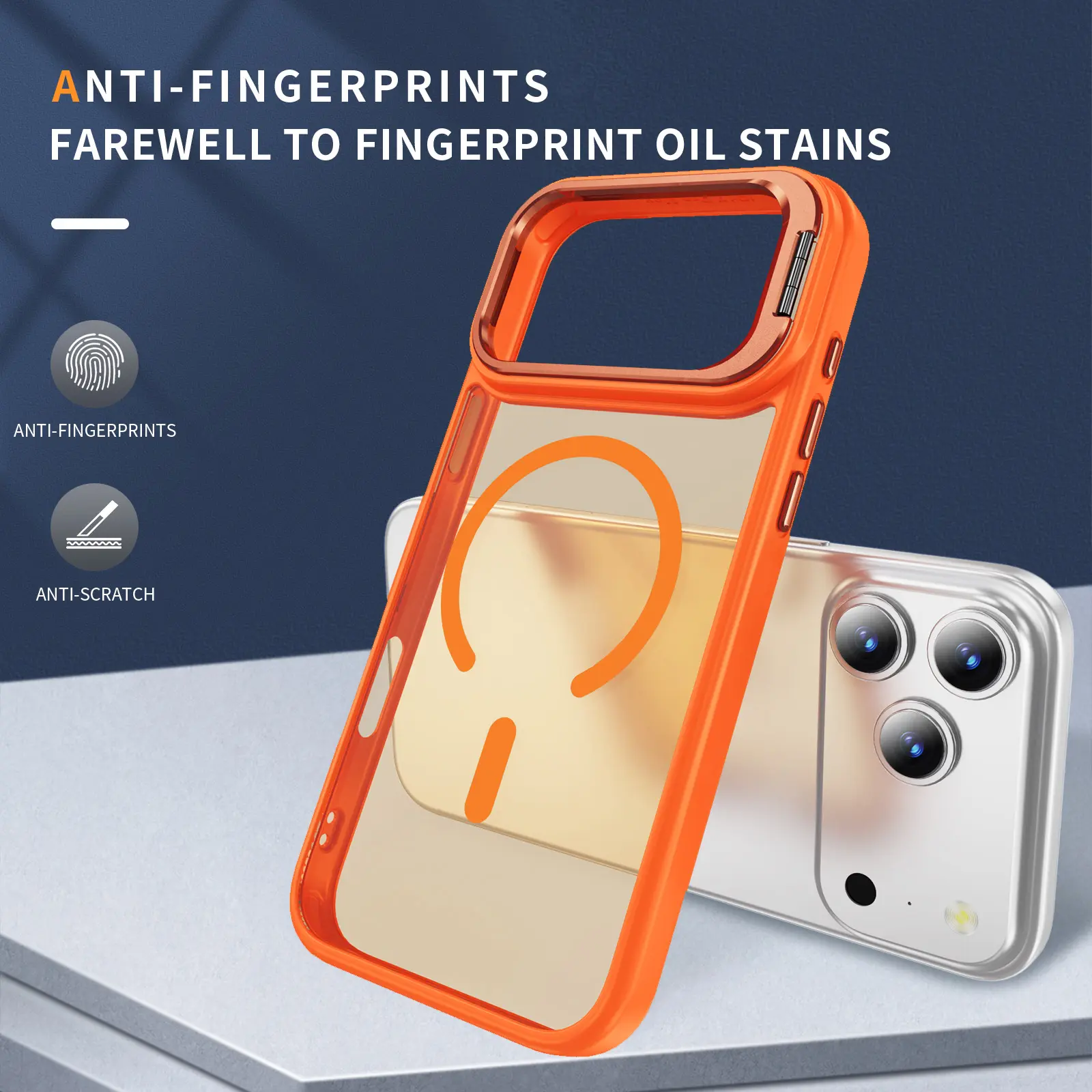 Apple iPhone 17 Pro Hoesje MagSafe Back Cover met Camera Stand Oranje afbeelding 7