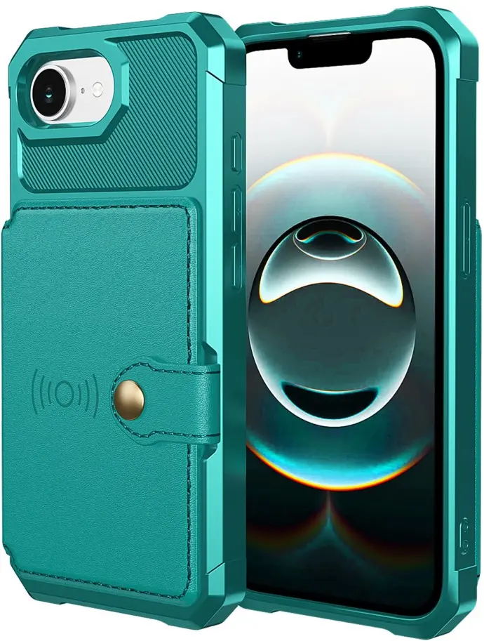 Apple iPhone 17e / 16e TPU Back Cover met Kunstleren Wallet Groen afbeelding 2