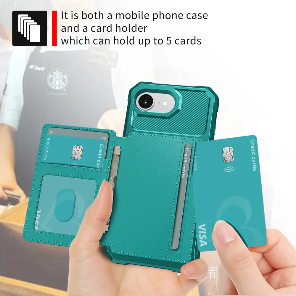 Apple iPhone 17e / 16e TPU Back Cover met Kunstleren Wallet Groen afbeelding 8