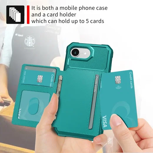 Apple iPhone 17e / 16e TPU Back Cover met Kunstleren Wallet Groen afbeelding 8