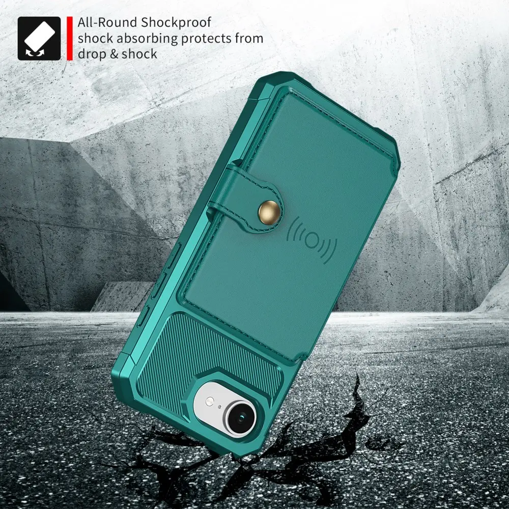 Apple iPhone 17e / 16e TPU Back Cover met Kunstleren Wallet Groen afbeelding 6