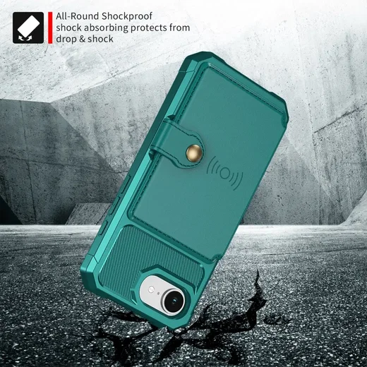 Apple iPhone 17e / 16e TPU Back Cover met Kunstleren Wallet Groen afbeelding 6