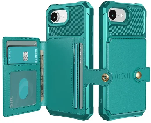 Apple iPhone 17e / 16e TPU Back Cover met Kunstleren Wallet Groen afbeelding 1
