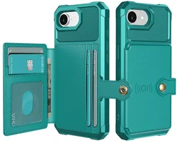 Apple iPhone 17e / 16e TPU Back Cover met Kunstleren Wallet Groen afbeelding