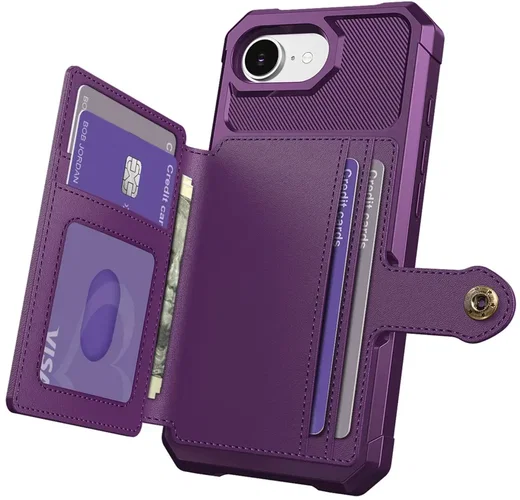Apple iPhone 17e / 16e TPU Back Cover met Kunstleren Wallet Paars afbeelding 4