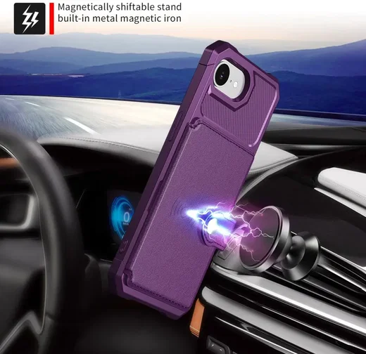 Apple iPhone 17e / 16e TPU Back Cover met Kunstleren Wallet Paars afbeelding 5