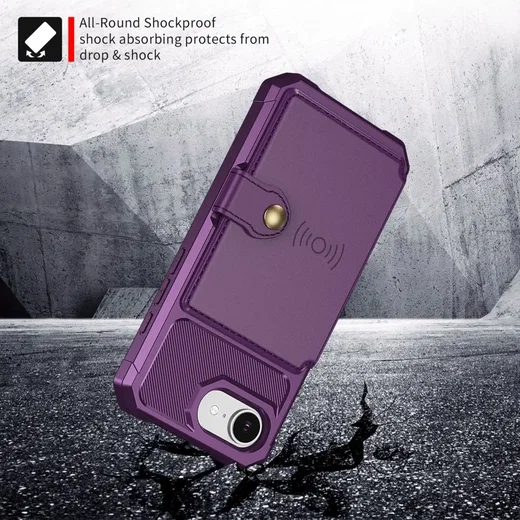 Apple iPhone 17e / 16e TPU Back Cover met Kunstleren Wallet Paars afbeelding 6