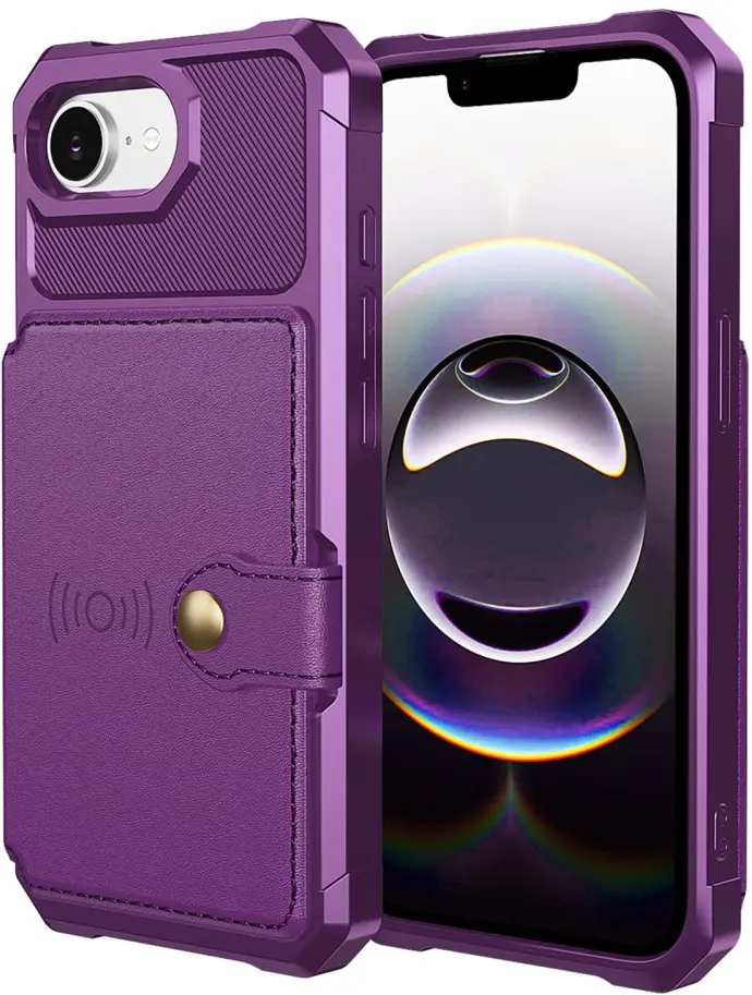 Apple iPhone 17e / 16e TPU Back Cover met Kunstleren Wallet Paars afbeelding 3