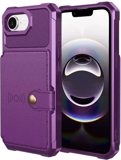Apple iPhone 17e / 16e TPU Back Cover met Kunstleren Wallet Paars afbeelding 3