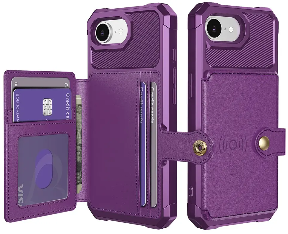 Apple iPhone 17e / 16e TPU Back Cover met Kunstleren Wallet Paars afbeelding 1
