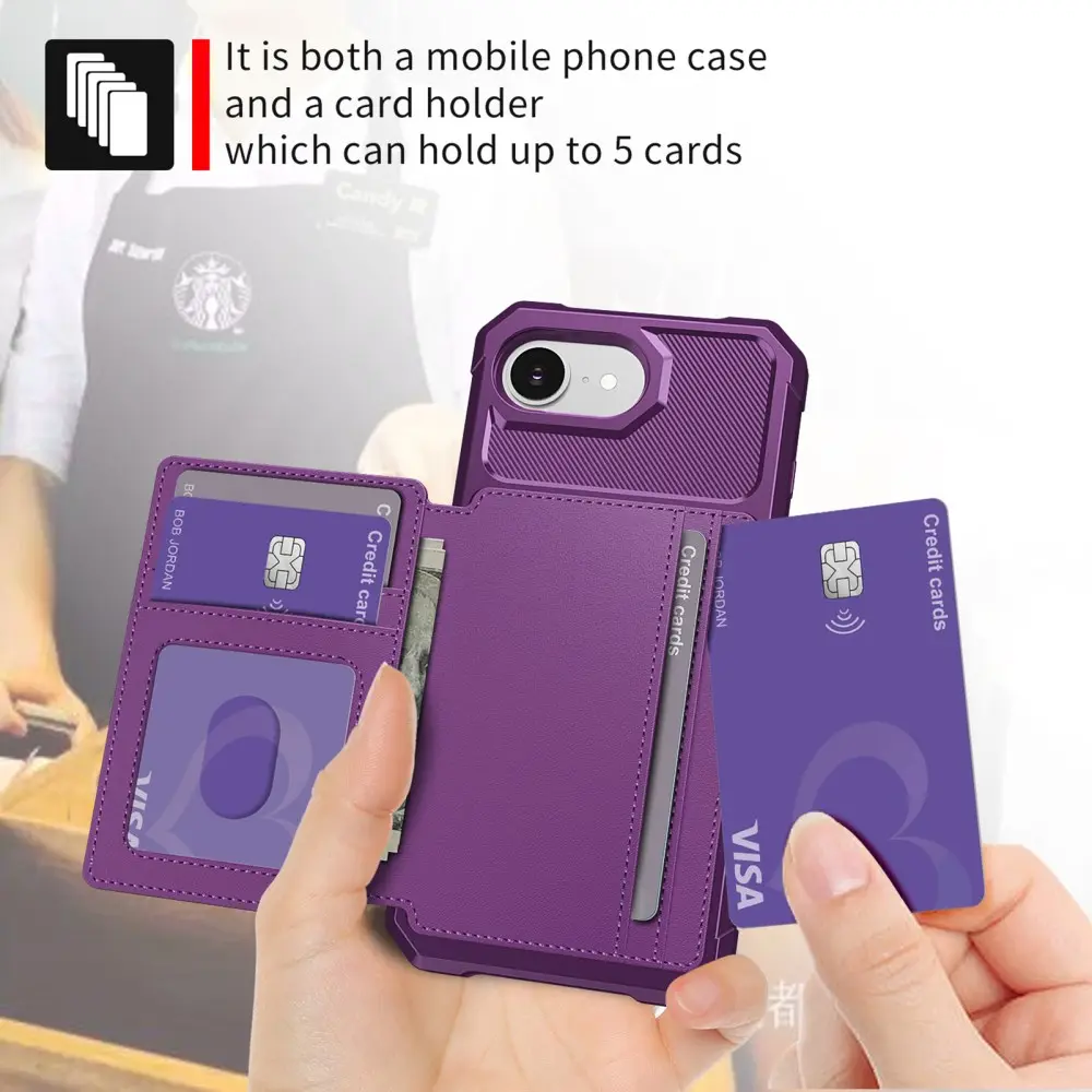 Apple iPhone 17e / 16e TPU Back Cover met Kunstleren Wallet Paars afbeelding 8