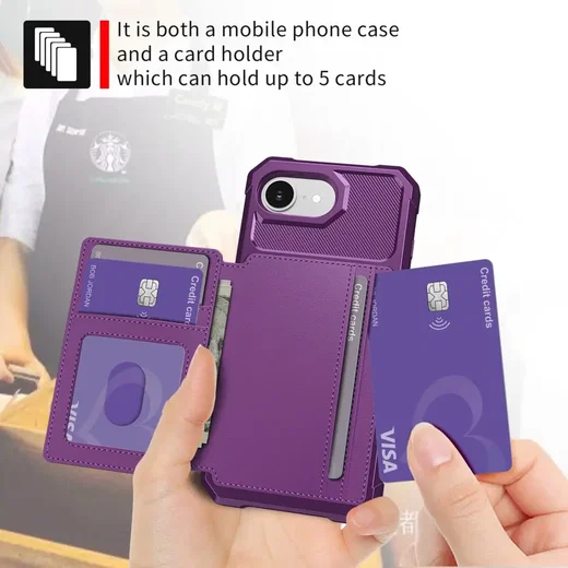Apple iPhone 17e / 16e TPU Back Cover met Kunstleren Wallet Paars afbeelding 8
