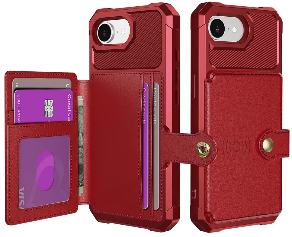 Apple iPhone 17e / 16e TPU Back Cover met Kunstleren Wallet Rood afbeelding 1