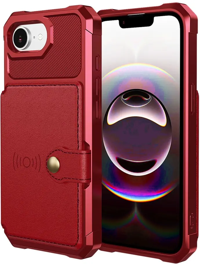 Apple iPhone 17e / 16e TPU Back Cover met Kunstleren Wallet Rood afbeelding 2