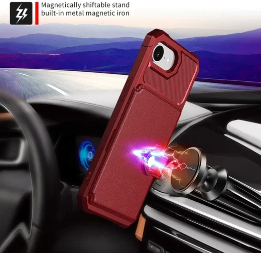 Apple iPhone 17e / 16e TPU Back Cover met Kunstleren Wallet Rood afbeelding 5