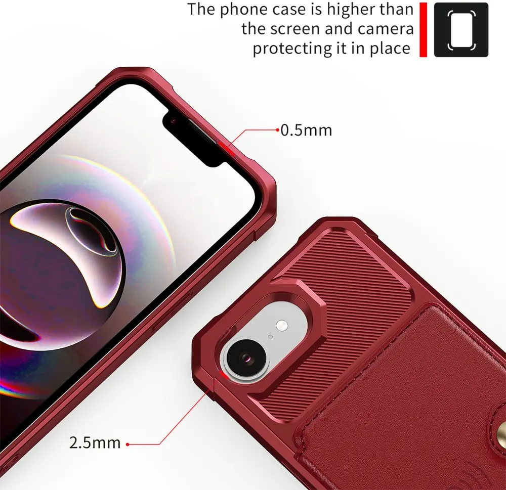 Apple iPhone 17e / 16e TPU Back Cover met Kunstleren Wallet Rood afbeelding 9