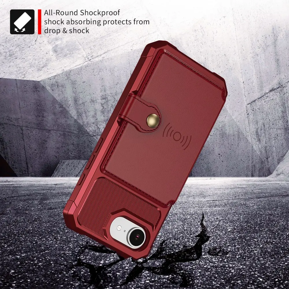 Apple iPhone 17e / 16e TPU Back Cover met Kunstleren Wallet Rood afbeelding 6