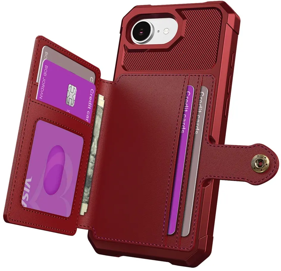 Apple iPhone 17e / 16e TPU Back Cover met Kunstleren Wallet Rood afbeelding 4