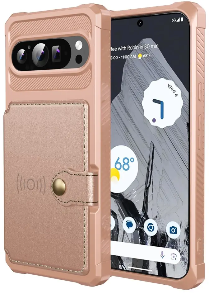 Google Pixel 9 Pro XL TPU Back Cover met Kunstleren Wallet Roze afbeelding 2