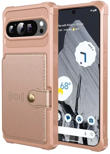 Google Pixel 9 Pro XL TPU Back Cover met Kunstleren Wallet Roze afbeelding 2