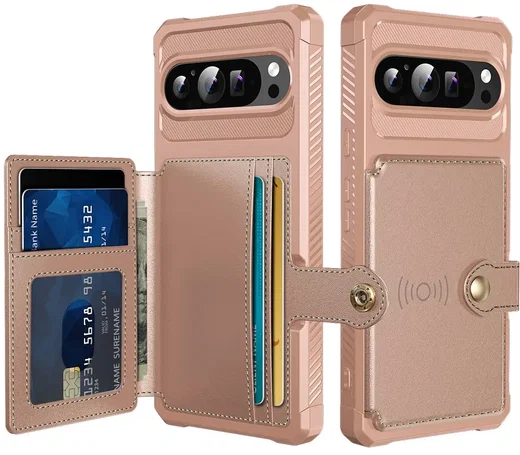 Google Pixel 9 Pro XL TPU Back Cover met Kunstleren Wallet Roze afbeelding 1