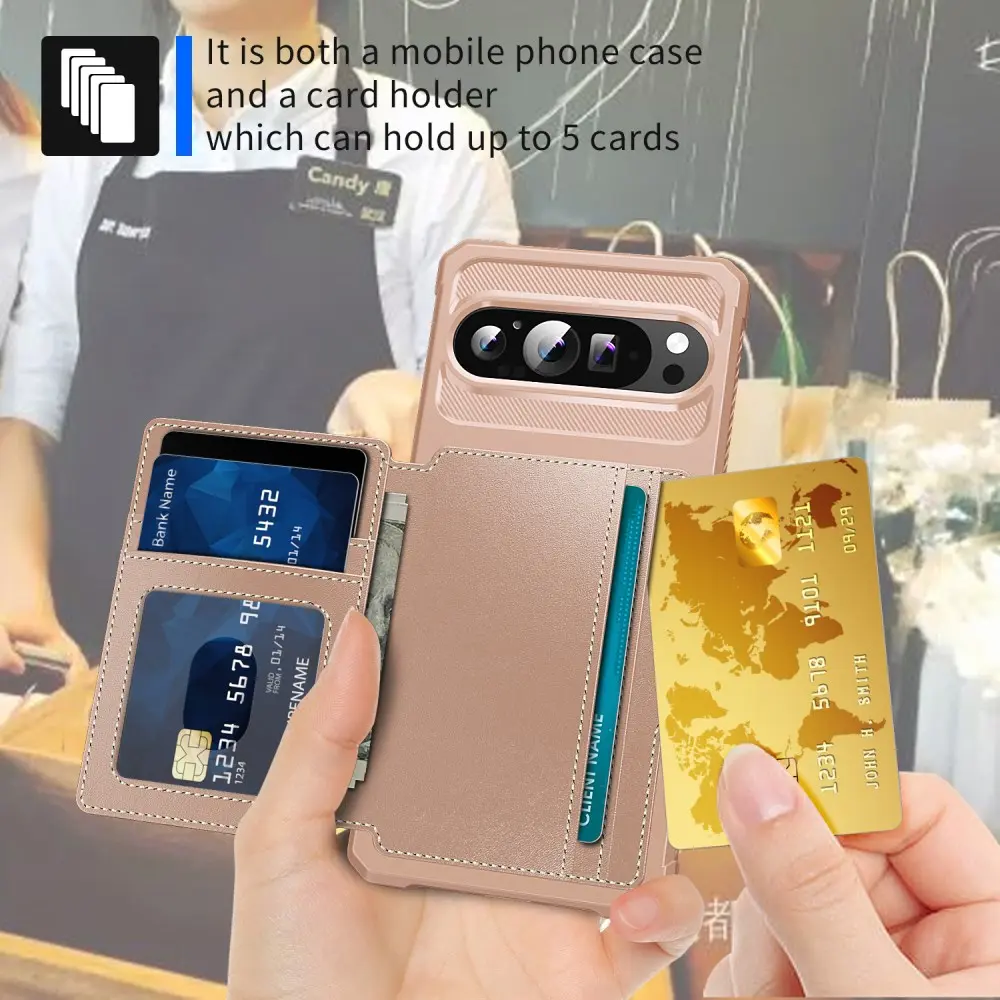 Google Pixel 9 Pro XL TPU Back Cover met Kunstleren Wallet Roze afbeelding 6