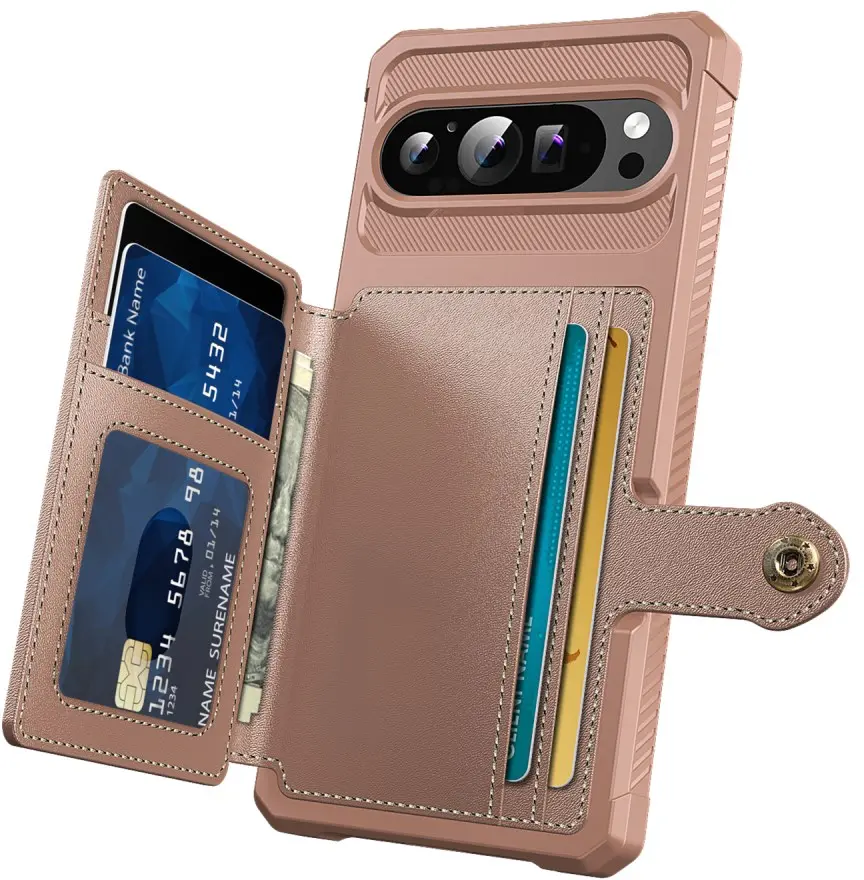 Google Pixel 9 Pro XL TPU Back Cover met Kunstleren Wallet Roze afbeelding 4