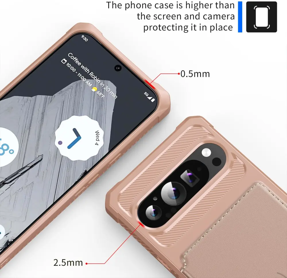 Google Pixel 9 Pro XL TPU Back Cover met Kunstleren Wallet Roze afbeelding 8