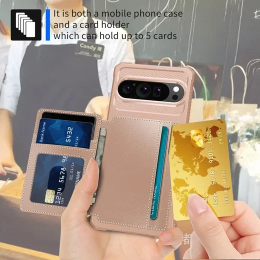 Google Pixel 9 Pro TPU Back Cover met Kunstleren Wallet Roze afbeelding 6