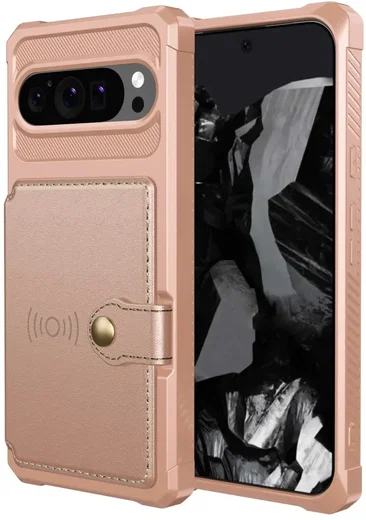 Google Pixel 9 Pro TPU Back Cover met Kunstleren Wallet Roze afbeelding 2
