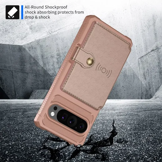 Google Pixel 9 Pro TPU Back Cover met Kunstleren Wallet Roze afbeelding 5