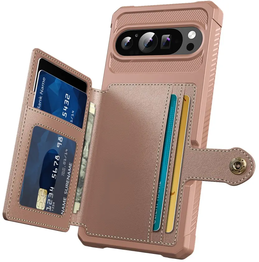 Google Pixel 10 Pro XL TPU Back Cover met Kunstleren Wallet Roze afbeelding 2