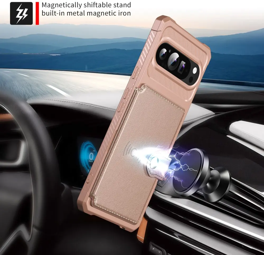 Google Pixel 10 Pro XL TPU Back Cover met Kunstleren Wallet Roze afbeelding 8