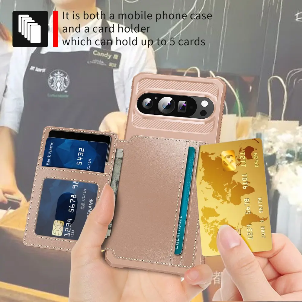 Google Pixel 10 Pro XL TPU Back Cover met Kunstleren Wallet Roze afbeelding 6
