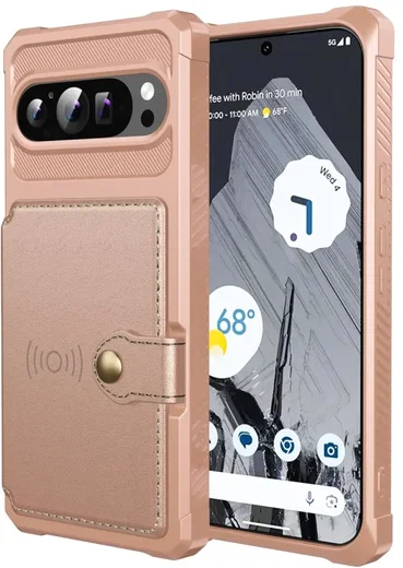 Google Pixel 10 Pro XL TPU Back Cover met Kunstleren Wallet Roze afbeelding 4