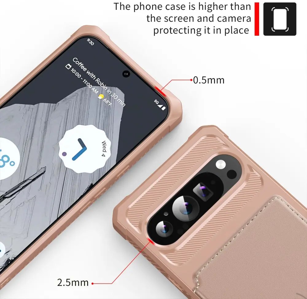 Google Pixel 10 Pro XL TPU Back Cover met Kunstleren Wallet Roze afbeelding 9