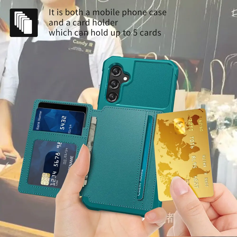 Samsung Galaxy A15 TPU Back Cover met Kunstleren Wallet Groen afbeelding 6