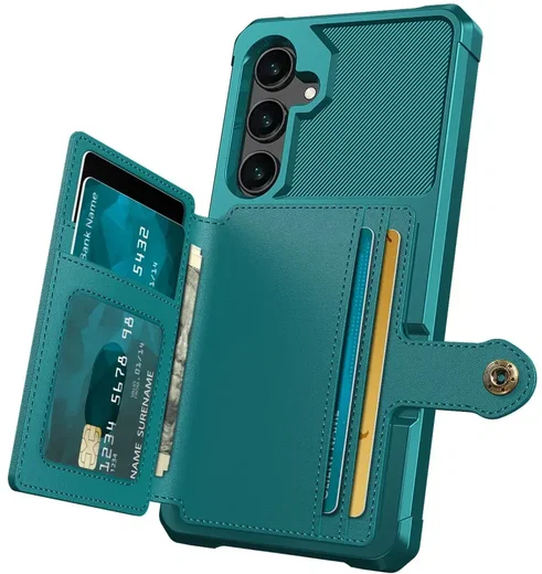 Samsung Galaxy S24 Plus TPU Back Cover met Kunstleren Wallet Groen afbeelding 4